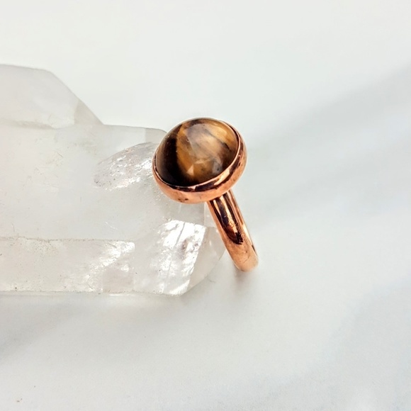 Protective • Tiger's Eye Brown Copper Dainty Ring - Picture 3 of 5